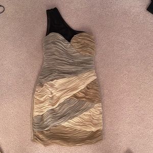 One shoulder mini dress with ruching.